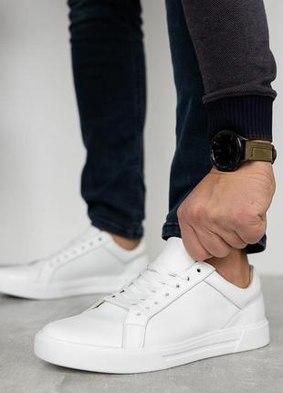 Стильные кеды мужские кожаные белые деми,демисезонные,осенние,весенние (осень,весна 2022-2023)