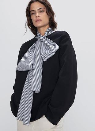 Світшот чорний з бантом елементи сорочки світер светер