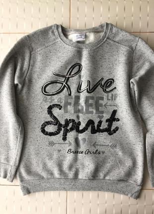 Сірий меланжевий світшот реглан з паєтками на зріст 146+-см від breeze girls