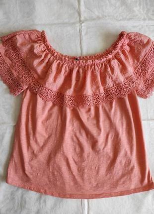 Блуза футболка з воланом и кружевом, uk 14