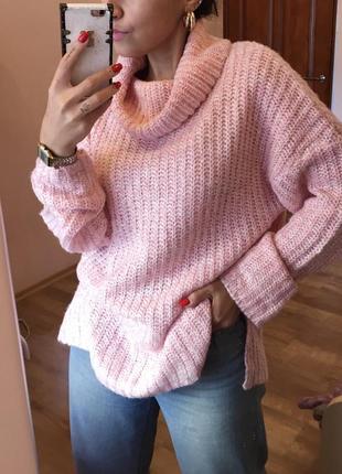 Рожевий об’ємний светр подовжений h&m