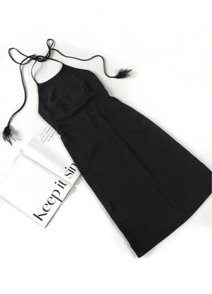 Чорна сукня міді на зав&#039;язках з відкритою спиною плаття міді чорне вінтаж бренд stefanel
