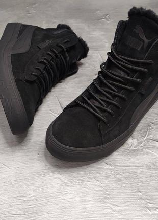 Стильні кросівки,черевики чоловічі/жіночі замшеві чорні зимові хутро+замша (зима 2022-2023)3 фото