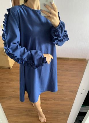 Темно-синє плаття сукня з гарними рукавами7 фото