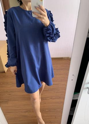 Темно-синє плаття сукня з гарними рукавами8 фото