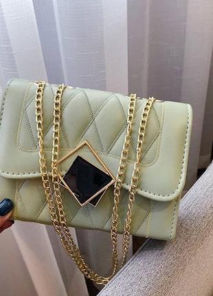 Женская мини сумочка клатч на цепочке, маленькая сумка через плечо зеленый5 фото