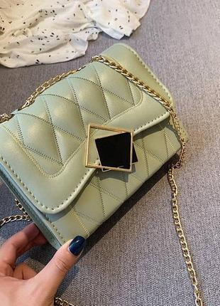 Жіноча міні сумочка клатч на ланцюжку, маленька сумка через плече зелений4 фото