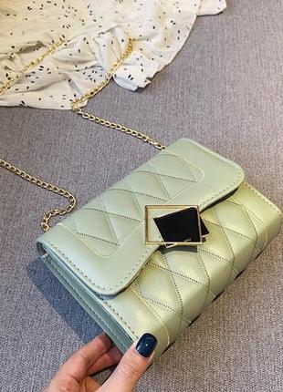 Женская мини сумочка клатч на цепочке, маленькая сумка через плечо зеленый9 фото