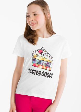 Футболка с креативным фотопринтом и прозрачными паетками, р.146/152