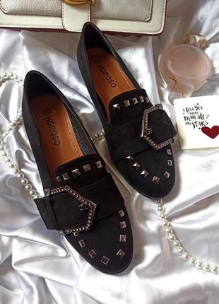 Туфли черные с пряжкой и декором / женские / удобные / замшевые / эко замша4 фото