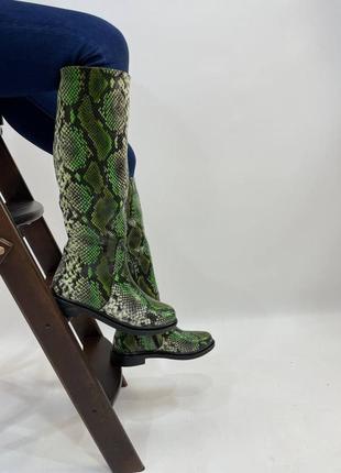 Екслюзивні чоботи з італійської шкіри рептилія зелені3 фото