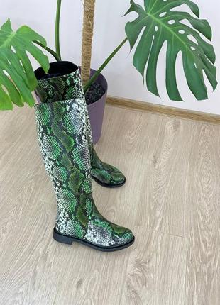 Екслюзивні чоботи з італійської шкіри рептилія зелені2 фото