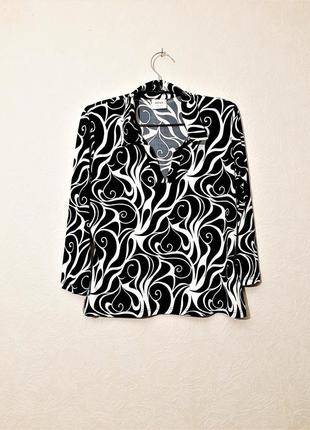 Брендова чудова блуза жіноча чорна білий малюнок трикотин стрейч рукав 3/4 комірець next1 фото