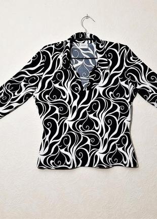 Брендова чудова блуза жіноча чорна білий малюнок трикотин стрейч рукав 3/4 комірець next3 фото