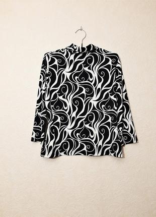 Брендова чудова блуза жіноча чорна білий малюнок трикотин стрейч рукав 3/4 комірець next6 фото