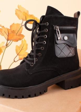 Стильні чорні замшеві осінні демісезон черевики низький хід з гаманцем2 фото