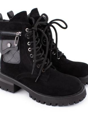 Стильні чорні замшеві осінні демісезон черевики низький хід з гаманцем3 фото