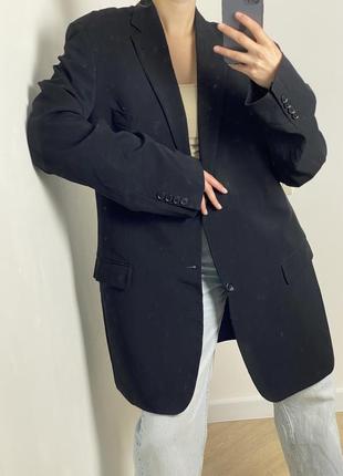 Чёрный классический пиджак блейзер с мужского плеча оверсайз hugo boss
