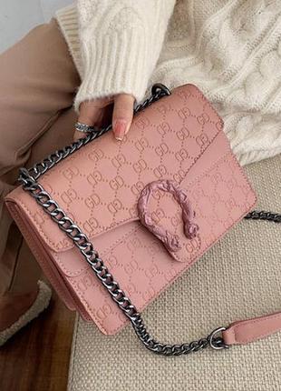 Стильна жіноча міні сумка підкова. модна жіноча сумочка клатч в стилі gucci світло-рожевий