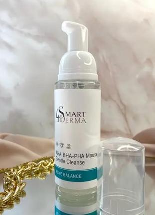 Очищающая мультикислотная пенка для жирной, комбинированной кожи smart4derma aha-bha-pha mousse 80 мл