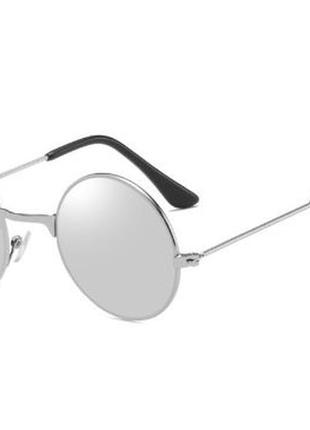 Круглые детские очки от солнца с серебряной зеркальной линзой3 фото