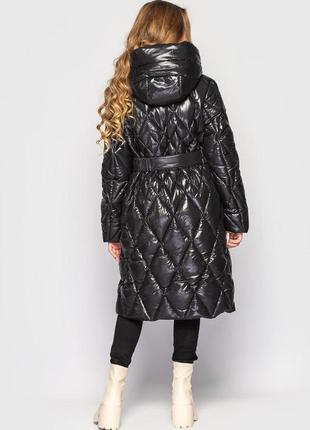 Теплое пальто черное с ремнем3 фото