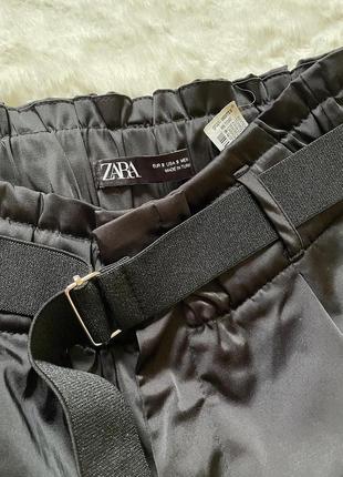 Чорні атласні штани  карго zara з поясом7 фото