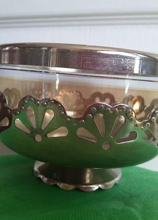 Продам винтажную мельхиоровую сахарницу, салатницу с вставкой из  стекла