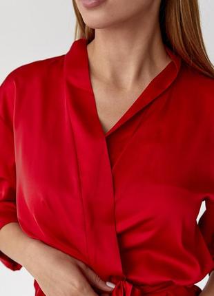 Халат жіночій шовковий колір червоний5 фото