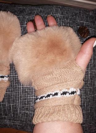 Мітенки рукавиці з хутром5 фото