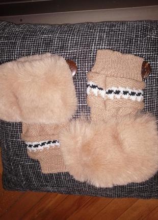 Мітенки рукавиці з хутром4 фото