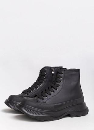 Ботинки женские на шнурках цвет черный4 фото