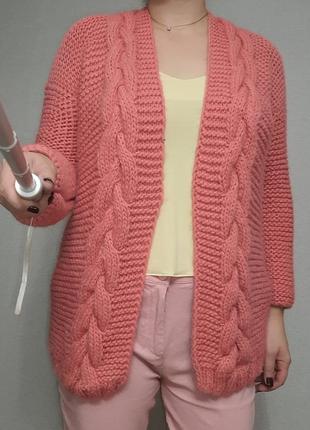 Супер тёплый кардиган оверсайз , ручная работа , шерсть м-xl/10-14 размер