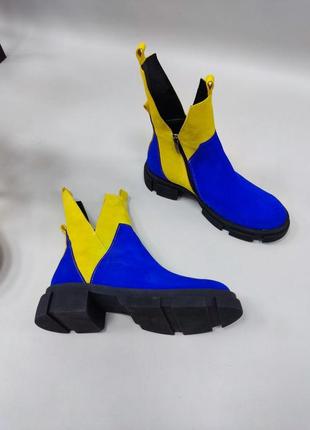 Жовто- блакитні черевики vampyr натуральний замш шкіра осінь зима3 фото
