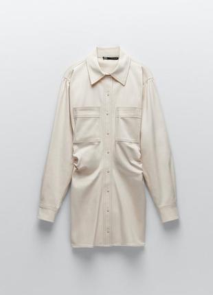 Стильное, джинсовое мини платье рубашка с объемными рукавами zara