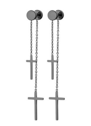 2шт крутые серьги унисекс сережки черный рок медицинская сталь крест