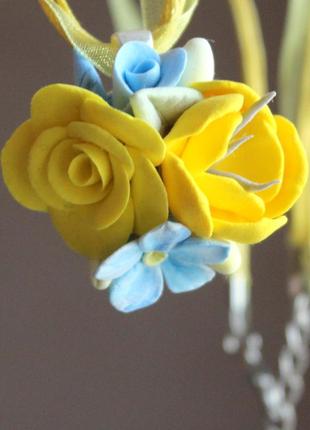 Жовто -блакитний кулон з трояндами та незабудкою