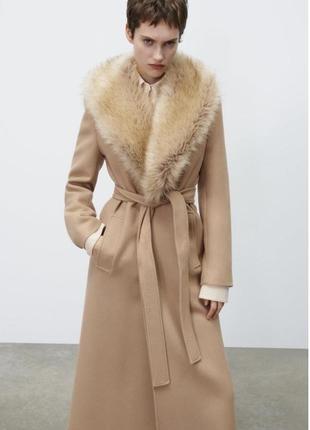 В наличии🔥 новое шерстяное пальто zara бежевое пальто с поясом пальто халат длинное осеннее пальто4 фото