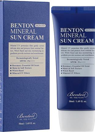 Мінеральний сонцезахисний крем benton skin fit mineral sun cream spf 50+/pa++++ 50 мл