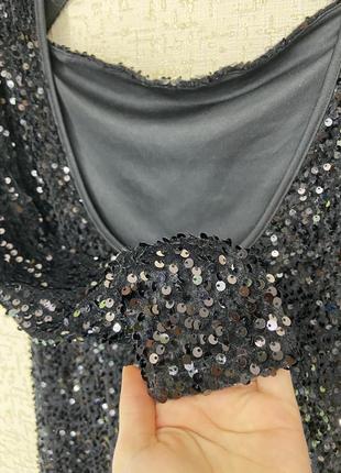 Чёрное нарядное платье в, открытая спина декольте, вечернее длинный рукав чёрное платье в обтяжку в пайетки белестящее платье мини6 фото