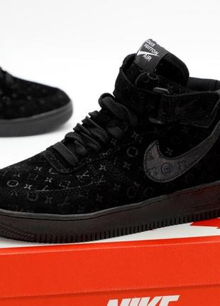 Nike air force 1 lv black suede, кросівки чоловічі найк форс чорні високі, кроссовки найк форс высокие мужские