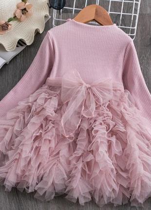 Повседневное, нарядное, платье с фатиновой юбкой, пудрового цвета, р. 110-120 см.