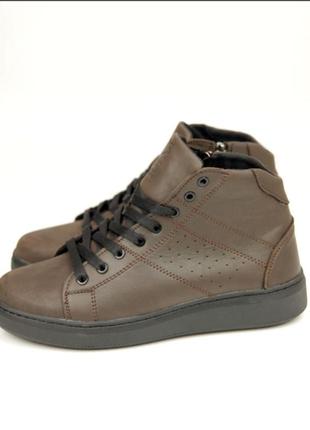 Шкіряні коричневі підліткові зимові черевики1 фото