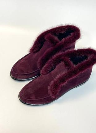 Шикарные бордовые хайтопи ботиночки norka 🐀 натуральный замш зима осень2 фото