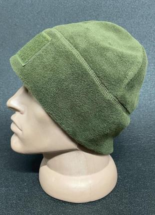 Зручна флісова шапка в кольорі олива 🫒3 фото