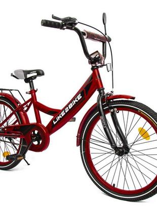 Велосипед детский 2-х колесный 20'' 212001 (rl7t) like2bike sky, бордовый, рама сталь, со звонком