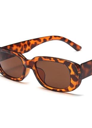 Солнцезащитные очки тигровые чёрные узкие квадратные3 фото