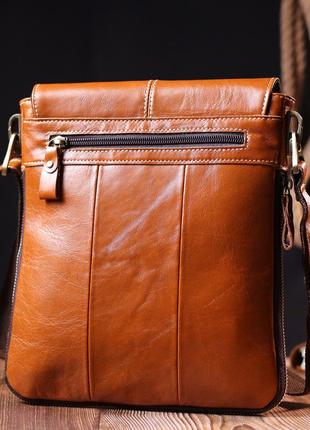 Вертикальная мужская сумка vintage 20830 кожаная коричневый8 фото