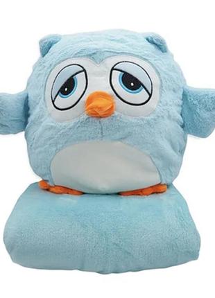 Мягкая игрушка-плед p1973 сова 30 см + плед 190*95 см (голубой)