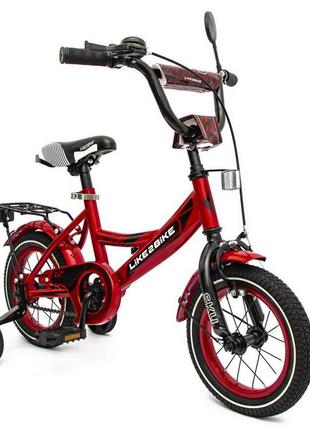 Велосипед дитячий 2-х колісний 12" 211203 like2bike sky, бордовий, рама сталь, з дзвінком